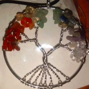 Tree of Life pendant necklace with genuine crystals & stone chips